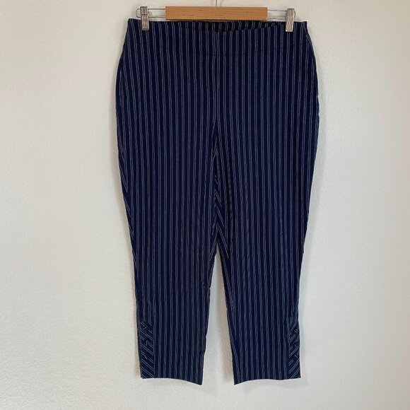 Chico's Pants - Chico's Blue White Striped Pants Stretch Skinny Ankle Pant Button Leg
